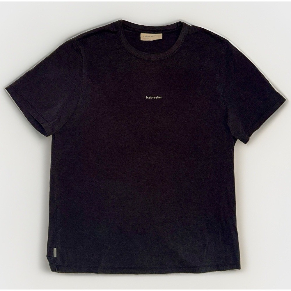Icebreaker Men Central Classic Crew Shirt M Smoke Fade Black Wool Org Cotton Tee